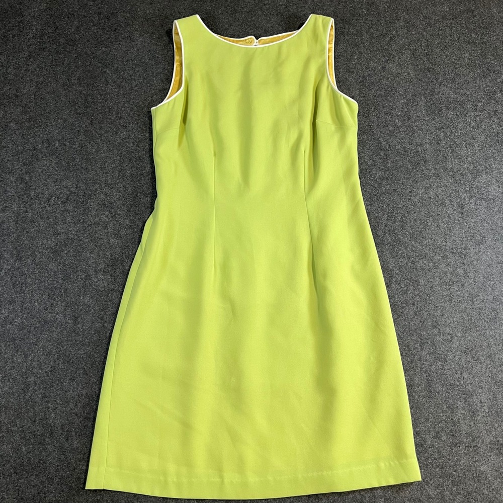 CDC Petites Lime Green Sleeveless Shift Dress Keyhole Back White Trim Sz 6P VTG